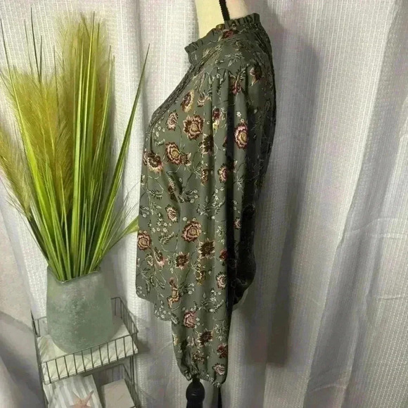 Joie Women’s L Floral Long Sleeve Mock Neck Blouse Modest Business Casual Tunic - Picture 4 of 12